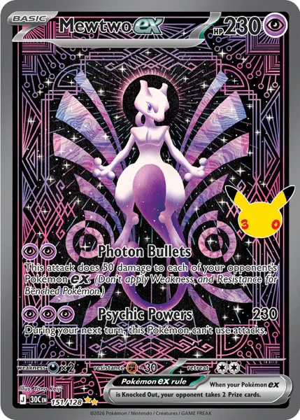 Mewtwo ex 151/128 30th Celebration (30C) Pokémon card (Near Mint)