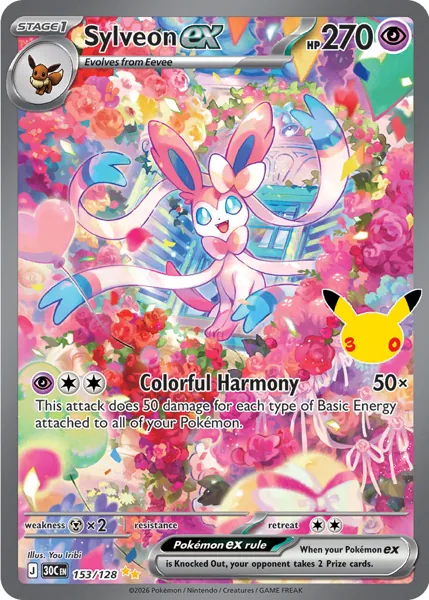 Sylveon ex 153/128 30th Celebration (30C) Pokémon card (Near Mint)