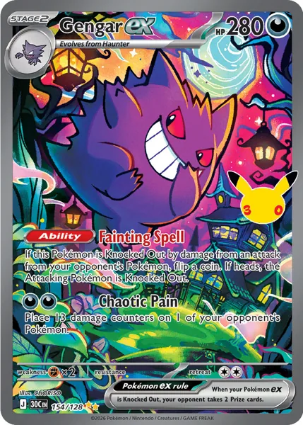 Gengar ex 154/128 30th Celebration (30C) Pokémon card (Near Mint)