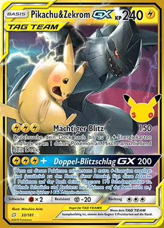 Pikachu & Zekrom GX 33/181 30 Jahre: Klassische Sammlung Pokémon-Karte (Near Mint)
