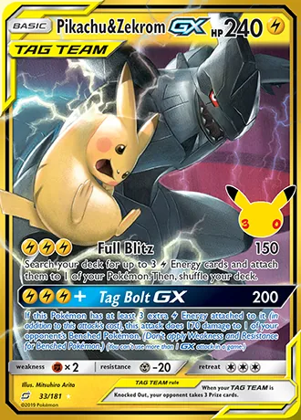 Pikachu & Zekrom GX 33/181 30th Classic Collection Pokémon card (Near Mint)
