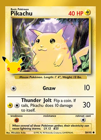 Pikachu 58/102 30th Classic Collection Pokémon card (Near Mint)