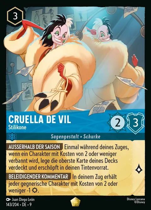Cruella De Vil - Stilikone #143 Mythen Disney Lorcana-Karte (Near Mint)