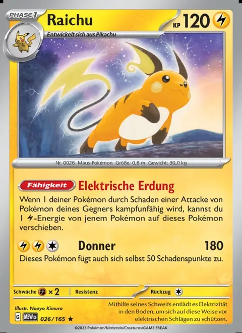 Raichu 026/165 151 (MEW) Pokémon-Karte (Near Mint)