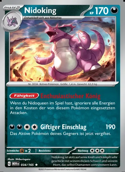 Nidoking 034/165 151 (MEW) Pokémon-Karte (Near Mint)