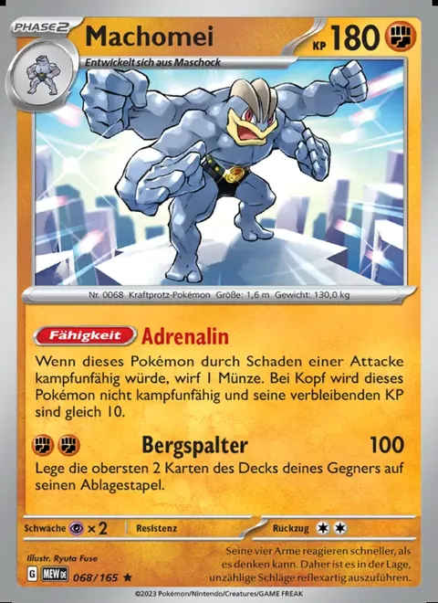 Machomei 068/165 151 (MEW) Pokémon-Karte (Near Mint)