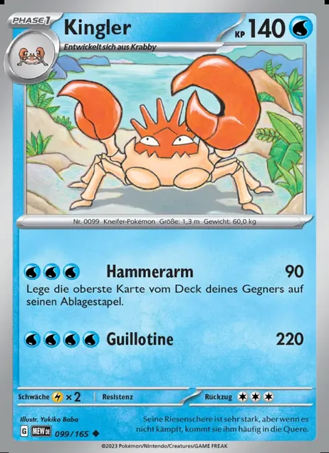 Kingler 099/165 151 (MEW) Pokémon-Karte (Near Mint)