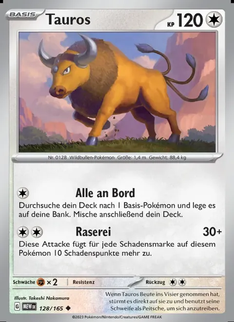Tauros 128/165 151 (MEW) Pokémon-Karte (Near Mint)
