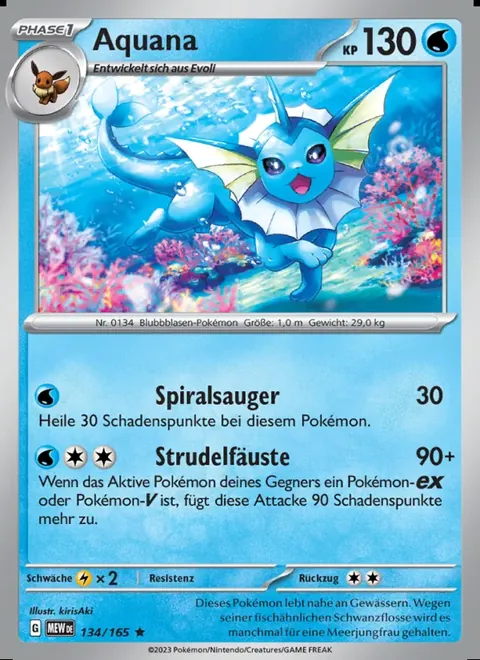 Aquana 134/165 151 (MEW) Pokémon-Karte (Near Mint)