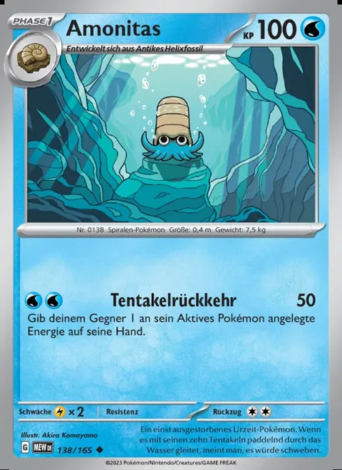 Amonitas 138/165 151 (MEW) Pokémon-Karte (Near Mint)