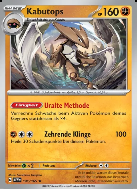 Kabutops 141/165 151 (MEW) Pokémon-Karte (Near Mint)