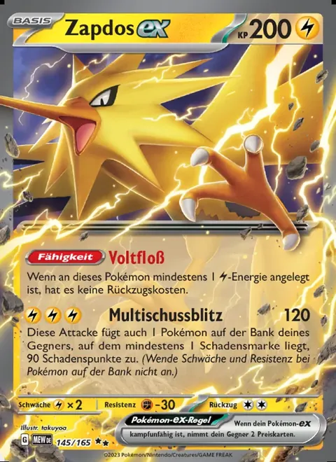 Zapdos-ex 145/165 151 (MEW) Pokémon-Karte (Near Mint)