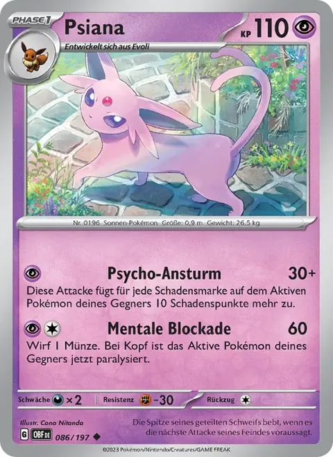 Psiana 086/197 Obsidian Flammen (OBF) Pokémon-Karte (Near Mint)