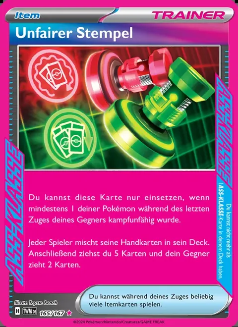 Unfairer Stempel 165/167 Maskerade im Zwielicht (TWM) Pokémon-Karte (Near Mint)