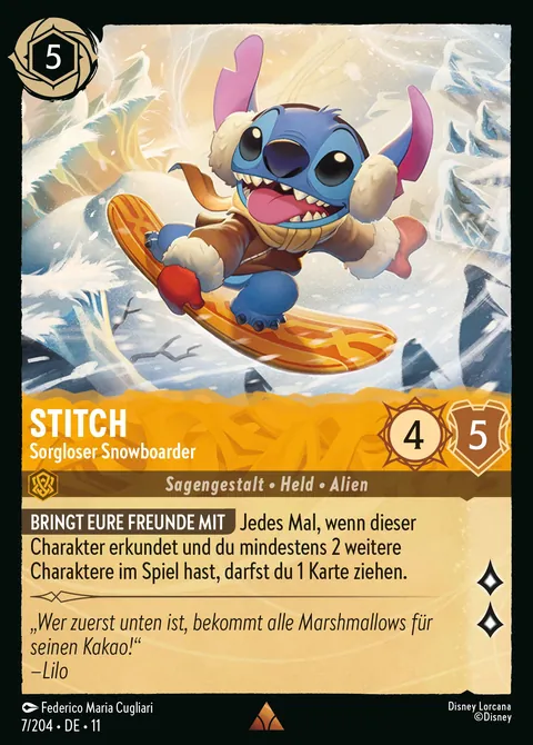 Stitch - Sorgloser Snowboarder #007 Winterzauber Disney Lorcana-Karte (Near Mint)